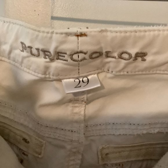 Cream Flare Pants Size 29 Pure Color Regular Length Contrast Stitching Cotton - Picture 3 of 7